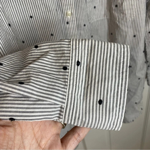 LOFT Clip Dot pin Stripe Long Sleeve Button Up Blouse XS - Picture 4 of 10
